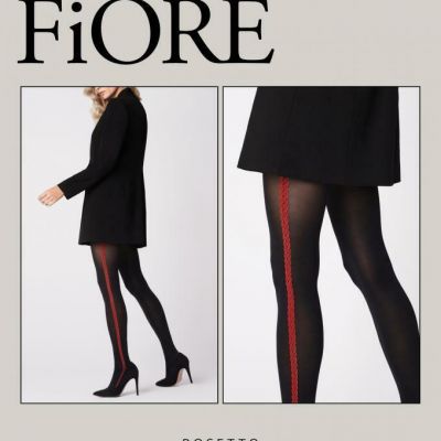 FIORE ROSETTO RED SIDESEAM 40 DENIER TIGHTS PANTYHOSE RED ON BLACK 3 SIZES